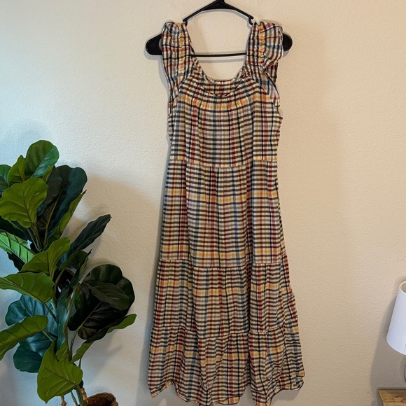 LOFT Multicolor Plaid Tiered Midi Dress Medium - Picture 1 of 5